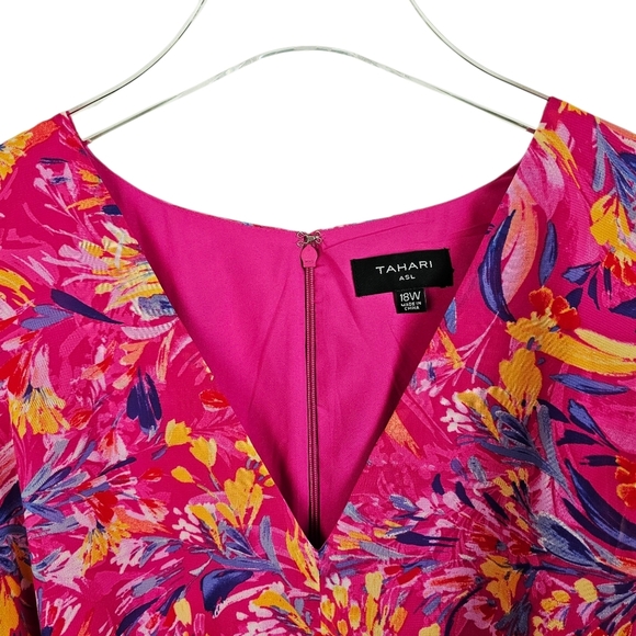 Tahari ASL Pink Printed Cold-Shoulder Asymmetric-Ruffle Dress NWT - Picture 9 of 16